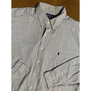 VTG Polo Ralph Lauren‎ Yarmouth Shirt Men's XLT Beige Gingham Oxford Black Pony